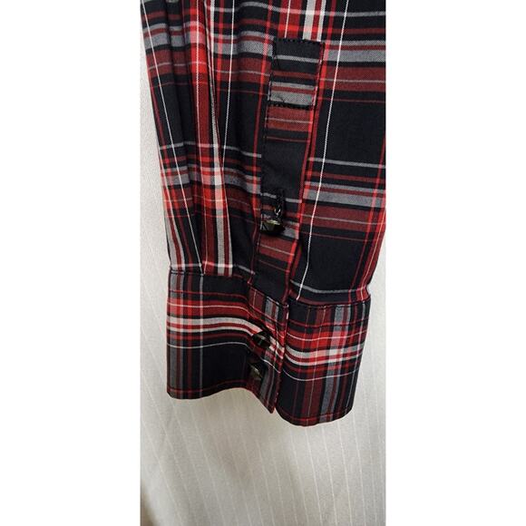 Talbots Jewel Button Front Red/Black Plaid Ruffle Front Long Sleeve Size 12 - Picture 7 of 9